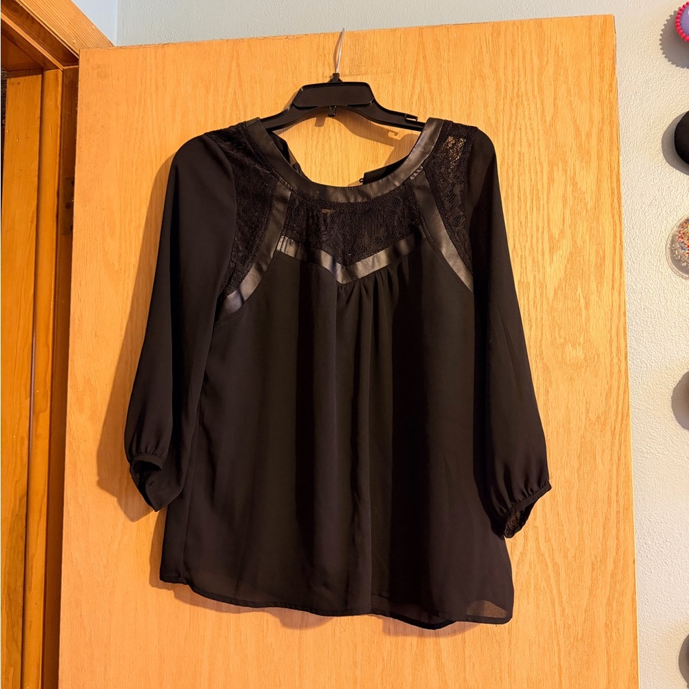 Skies Are Blue Black Lace Accent Blouse